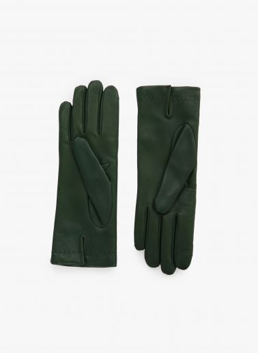 Green nappa leather gloves with top stitch