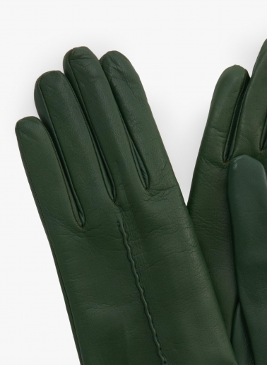 Green nappa leather gloves with top stitch