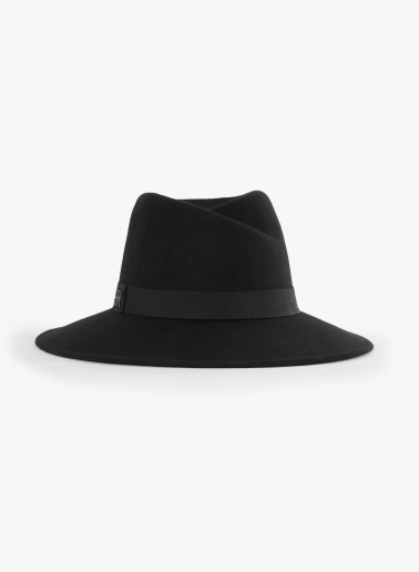 Black wool felt asymmetric fedora hat