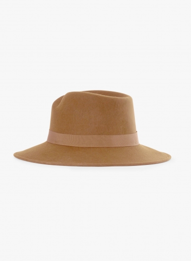 Camel wool felt asymmetric fedora hat