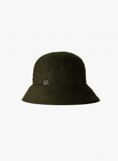 Military green wool cloche hat with fur effect
