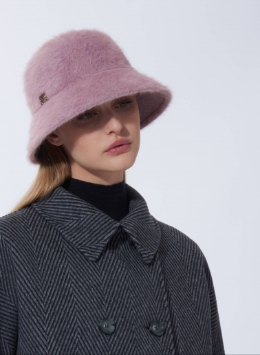 Pink wool cloche hat with fur effect