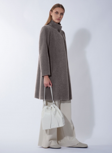 Flared dark taupe wool and alpaca coat