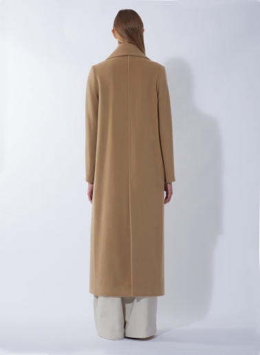 Maxi 6 buttons double breasted dark camel wool and cashmere coat
