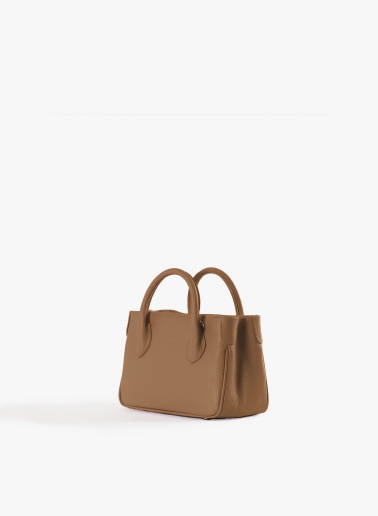 Mini tobacco color genuine leather tote bag