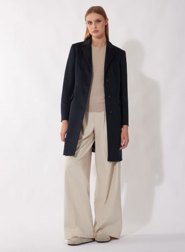 Blue pure cashmere coat with masculine cut