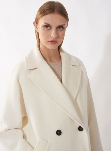 Oversized double breasted white pure wool coat