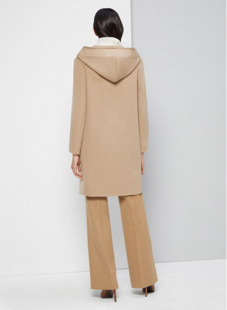 Wool and cashmere camel hooded coat