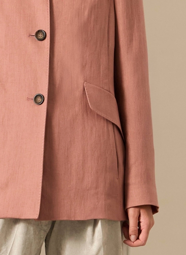 Dark pink linen jacket with inverted notch collar