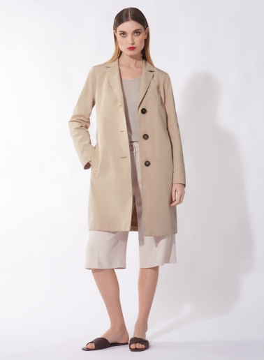 Rainproof technical nylon beige masculine overcoat