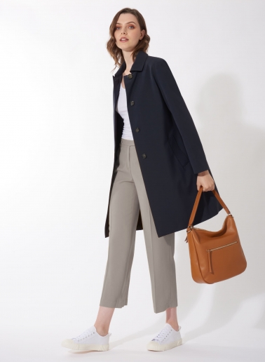 Dark blue overcoat with shirt collar in technical fabric