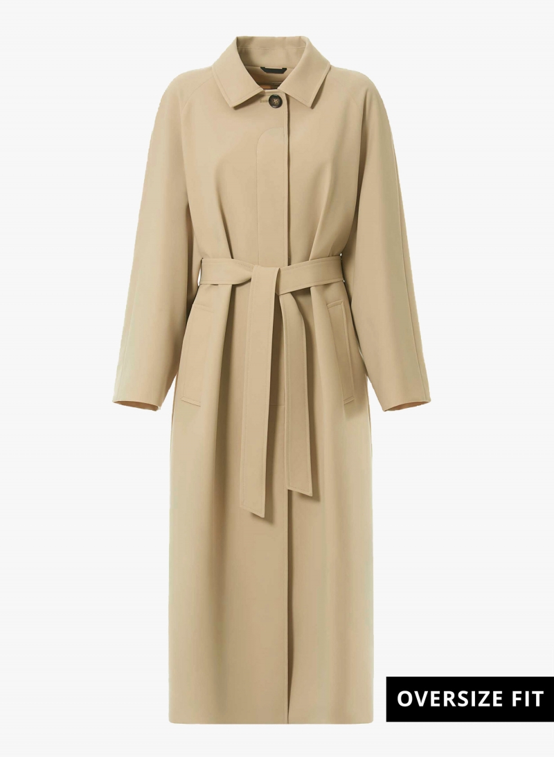Oversized double breasted beige trench coat in rainproof technical fabric