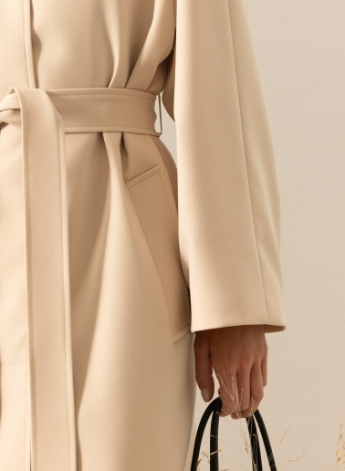 Oversized double breasted beige trench coat in rainproof technical fabric