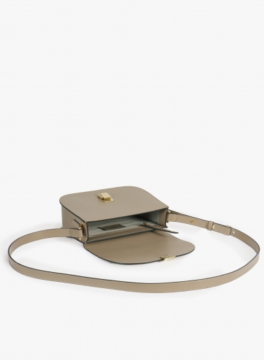 Taupe smooth leather shoulder bag with metal closure