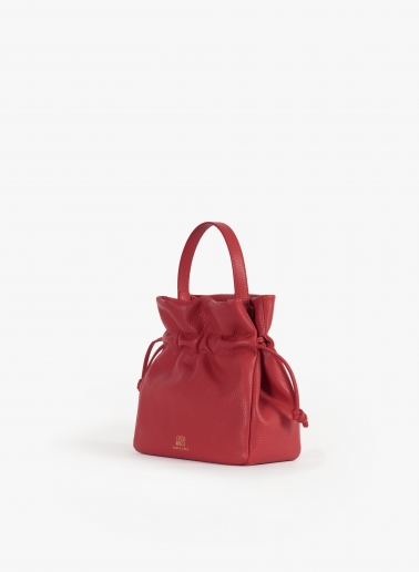 Red small bucket bag with handle and strap