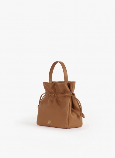 Tobacco colour small bucket bag with handle and strap