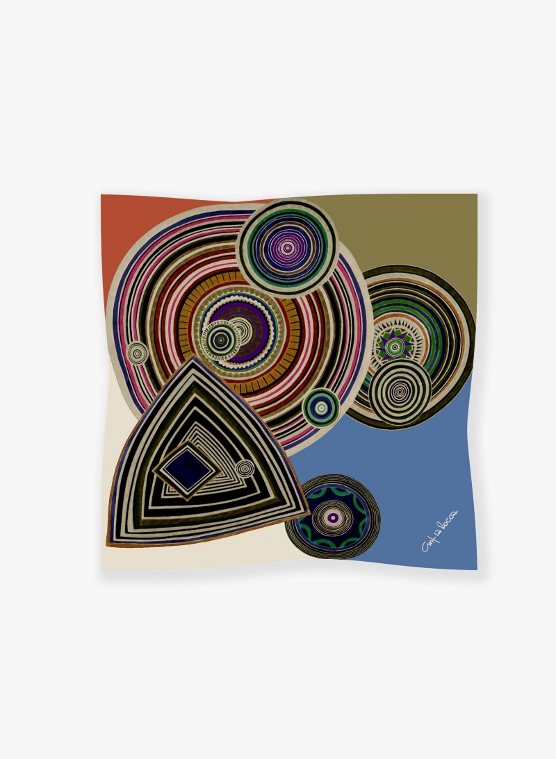 Green silk twill small scarf with geometric pattern