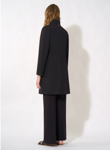 Black stretch cotton overcoat with inverted notch collar