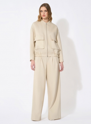 Beige linen bomber jacket