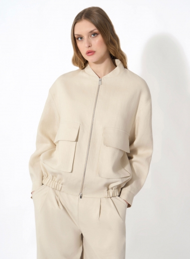 Beige linen bomber jacket