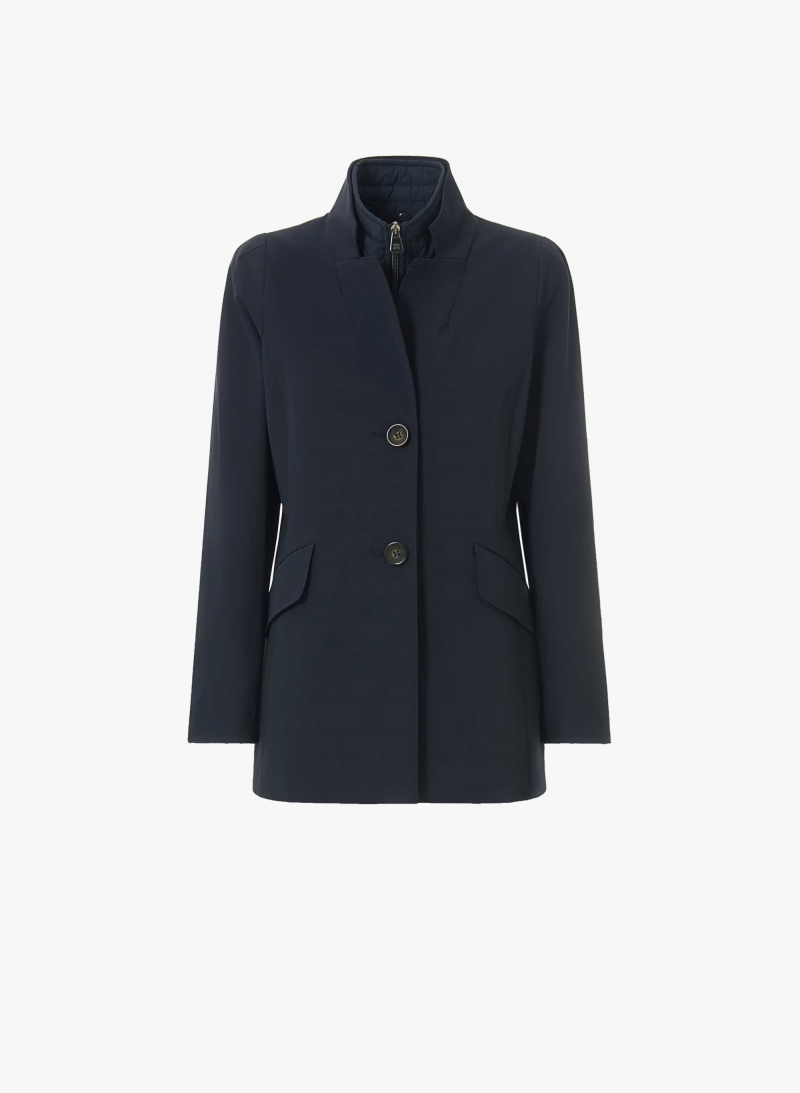 Dark blue stretch cotton jacket with detachable nylon bib