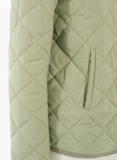 Military green quilted jacket in technical fabric with hood