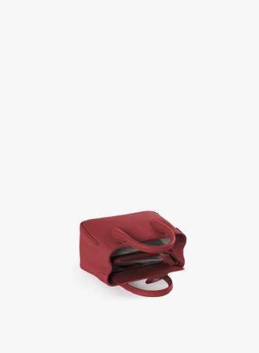 Mini red genuine leather tote bag