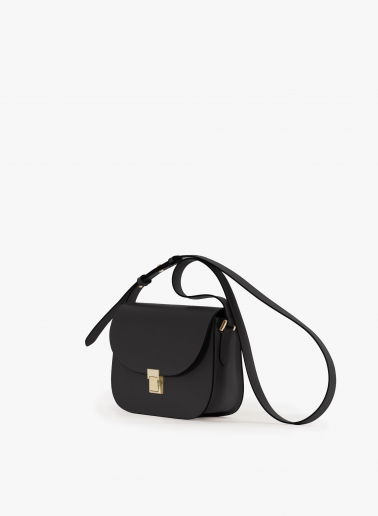 Black smooth leather shoulder bag with metal closure
