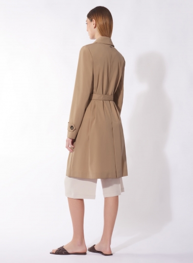 Rainproof tech taffeta camel trench coat