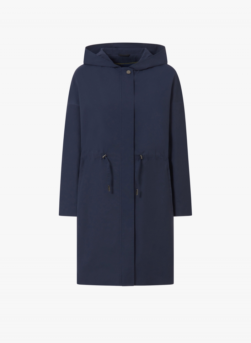 Blue parka in rainproof technical fabric
