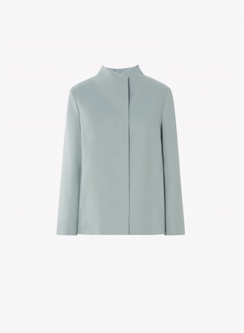 Light blue pure wool jacket with high collar