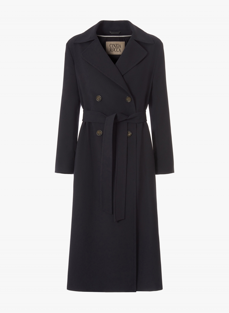 Maxi double breasted blue trench coat in rainproof technical fabric