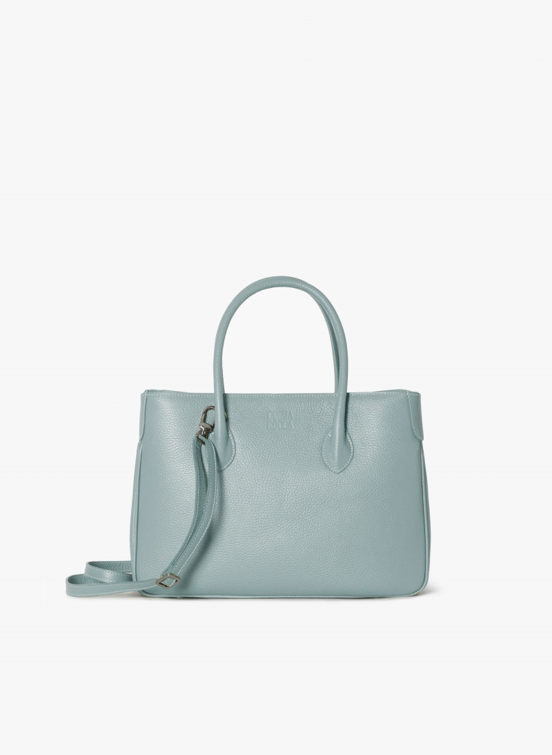 Light blue genuine leather tote bag