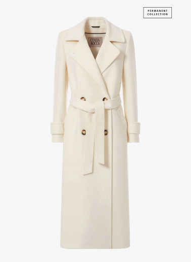 Maxi white pure wool trench with belt | Cinzia Rocca