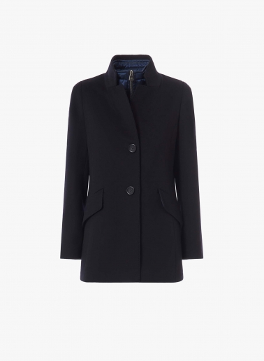Short blue pure wool coat with detachable nylon bib | Cinzia Rocca