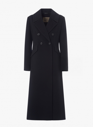 Maxi double breasted black pure wool frock coat | Cinzia Rocca