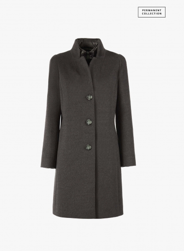 Grey pure wool coat with detachable nylon bib