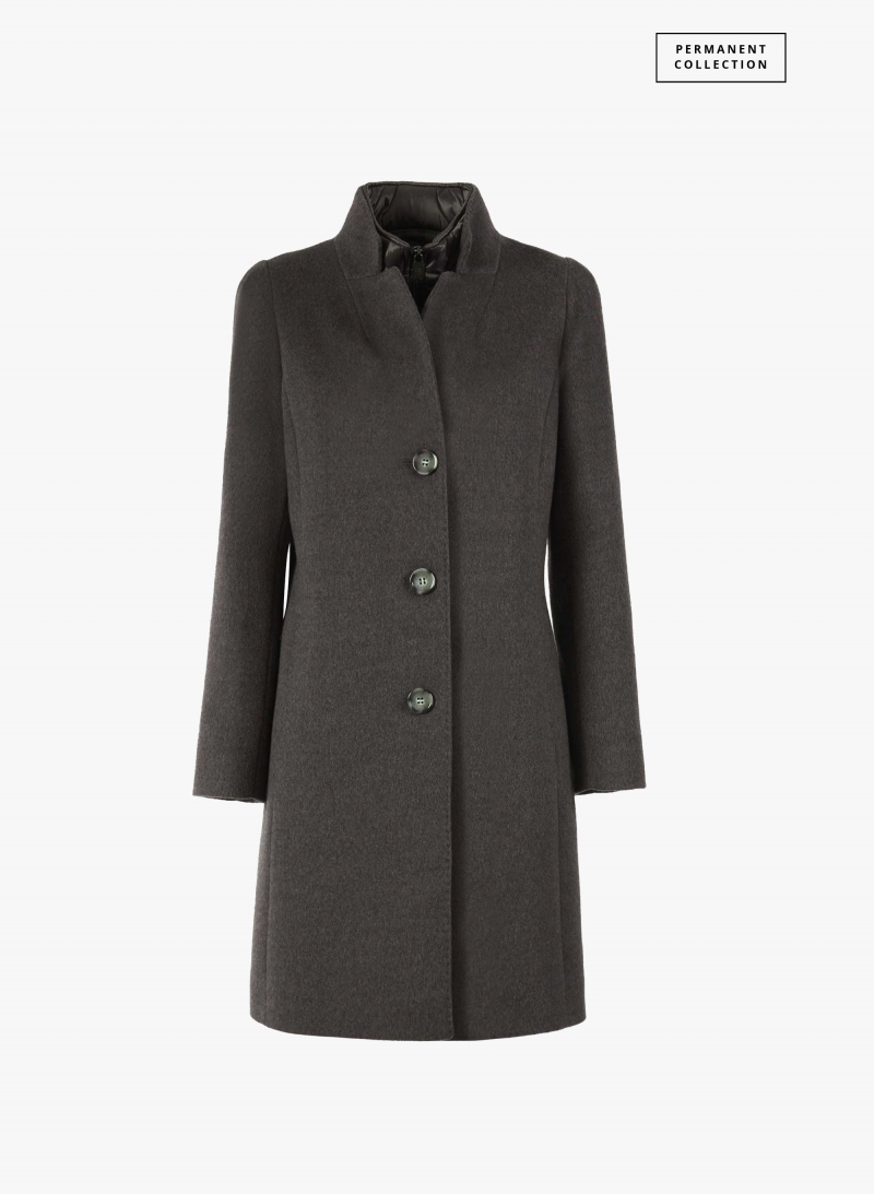 Grey pure wool coat with detachable nylon bib