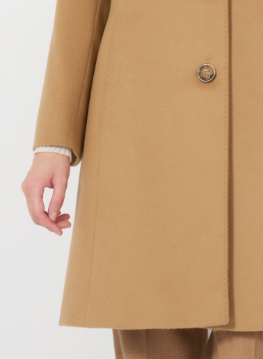 Camel pure wool coat with detachable nylon bib