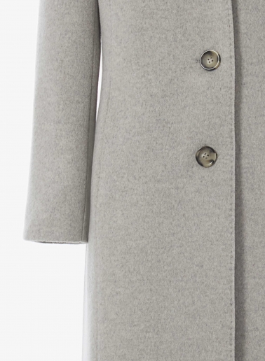 Maxi light grey wool coat with detachable nylon bib
