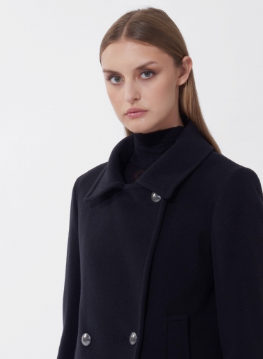 Black wool and cashmere peacoat with metal buttons with logo