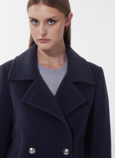 Blue wool and cashmere peacoat with metal buttons with logo