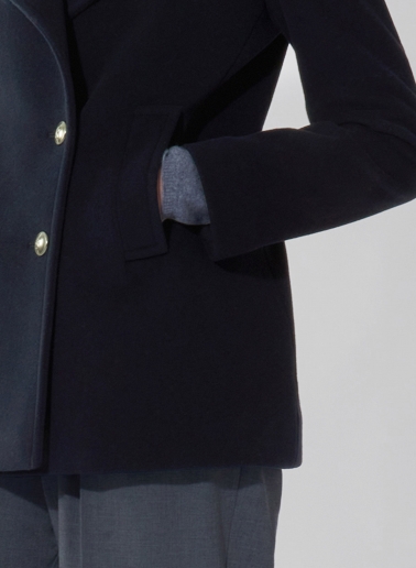 Blue wool and cashmere peacoat with metal buttons with logo