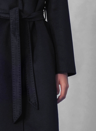 Belted fitted blue pure cashmere coat