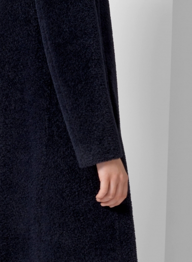 Flared blue wool and alpaca coat
