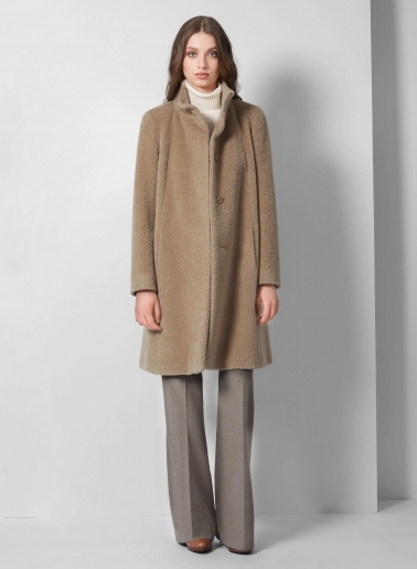 Flared dark beige wool and alpaca coat
