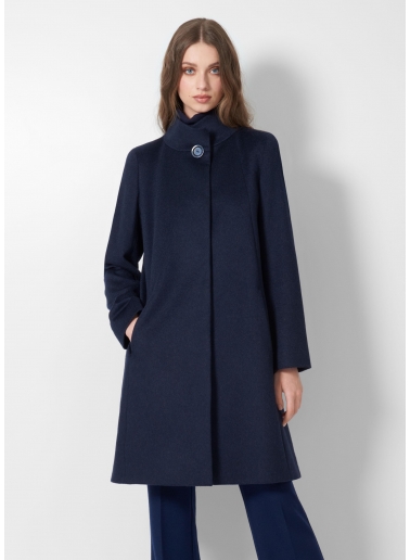 Flared blue pure cashmere coat