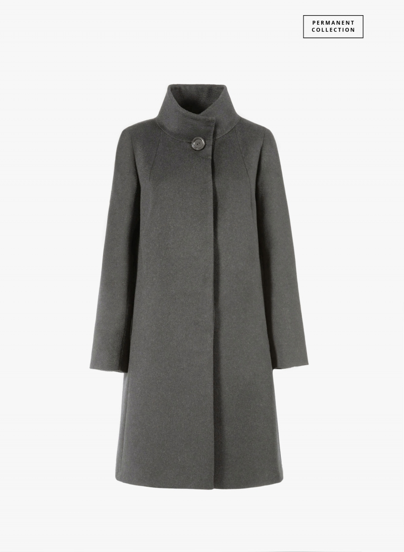 Flared grey pure cashmere coat
