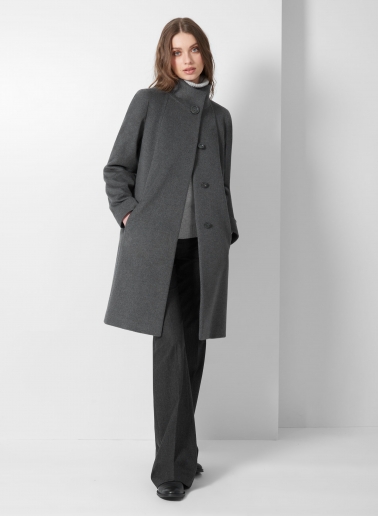 Flared grey pure cashmere coat