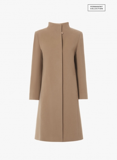 Dark beige wool and cashmere coat with high stand up collar | Cinzia R